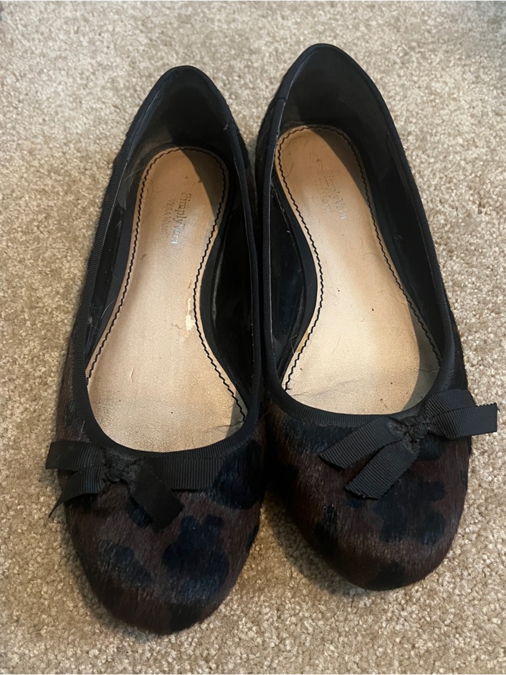 Simply Vera Vera Wang Black and Brown Leopard-Print Ballet Flats with Bow